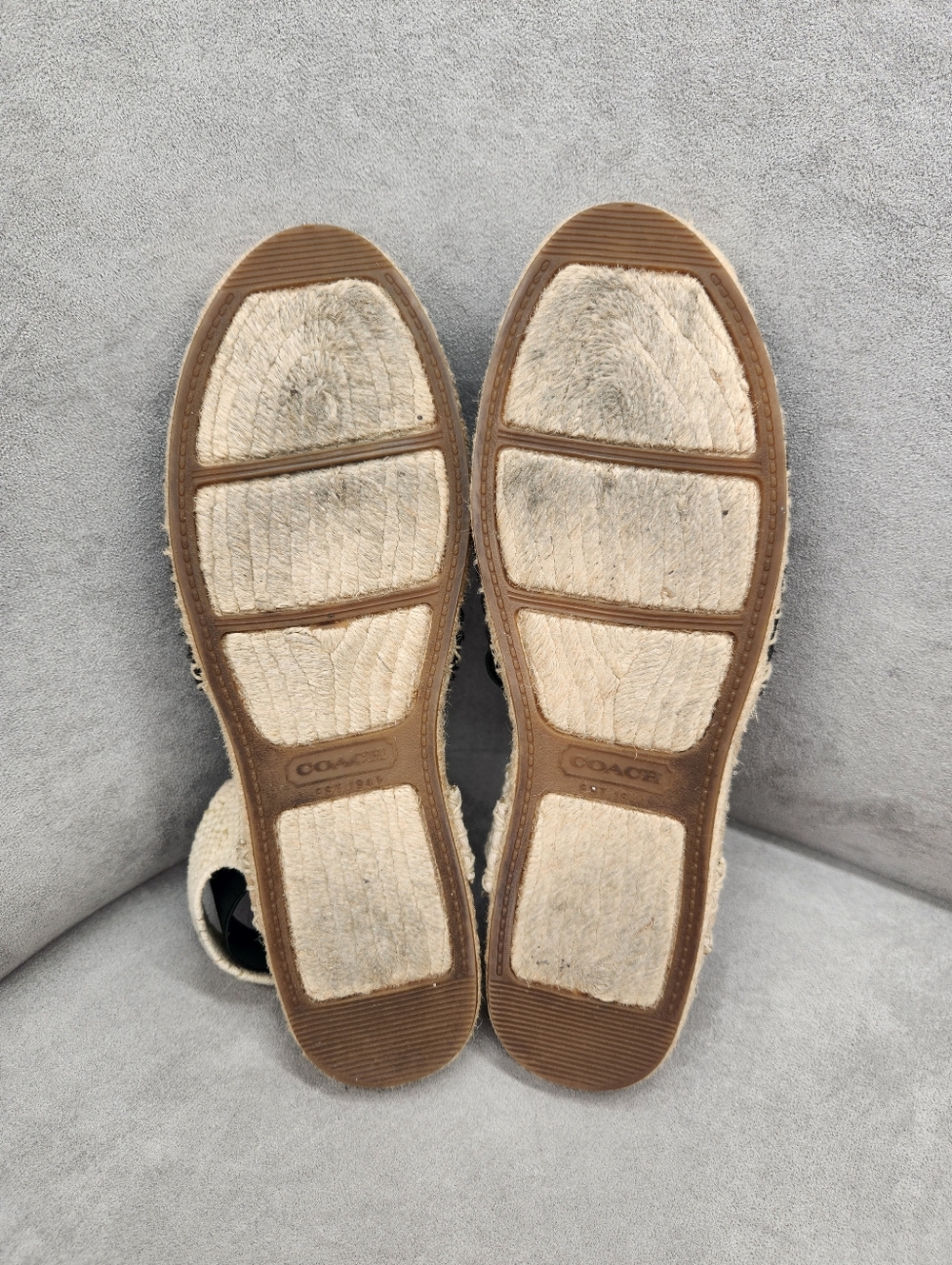 Coach Slingback Espadrilles 9 Black Jacquard Signature Rayanne A1128 Jute Flats - Picture 13 of 14